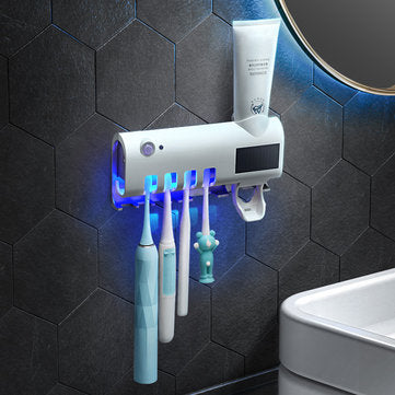 Solar Charging Infrared Toothbrush Sterilizer Automatic Toothpaste Dispenser with Magnetic Suction Cup